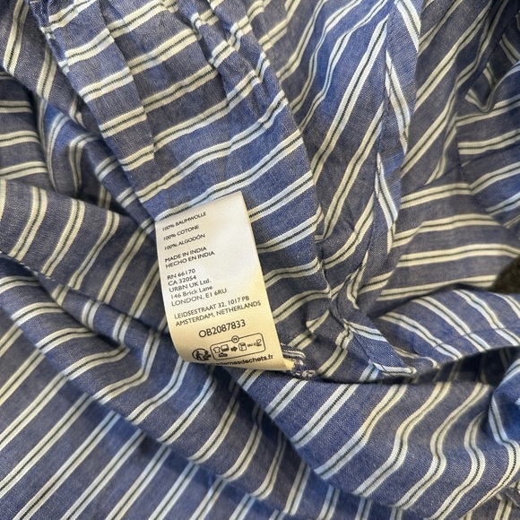 Anthropologie Pilcro Reworked Ruched Blue Pin Striped Button Down Shirt Medium - Picture 11 of 11